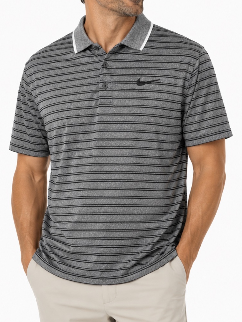 Nike Men's Black & Gray Striped Polo Shirt #123